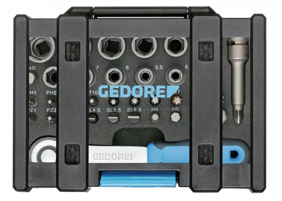 GEDORE 1/4" bit socket box with ratchet, 35-piece, product image