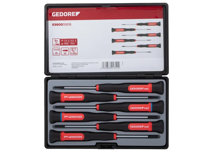 GEDOREred 6-piece 2K electronics screwdriver set, catalog image