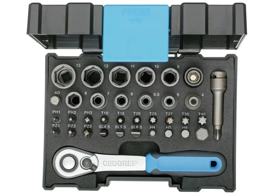 GEDORE 1/4" bit socket box with ratchet, 35-piece, catalogue image