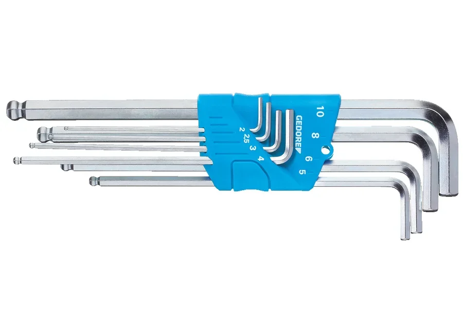 GEDORE extra-long angle screwdriver set for hexagon socket screws, with ball head, catalog image