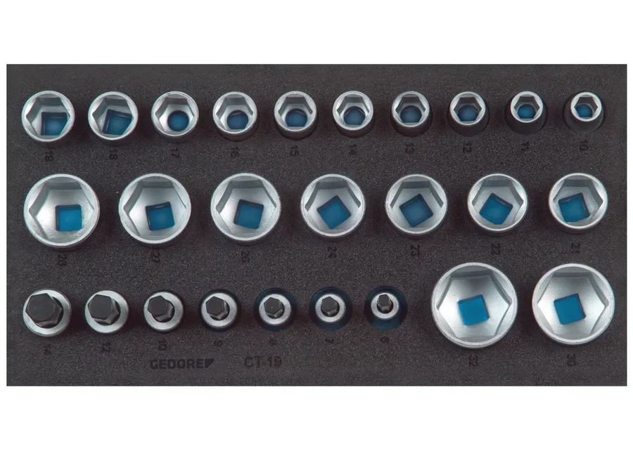 GEDORE 1/2" 6-point socket set in 1/3 Check-Tool module, catalogue image