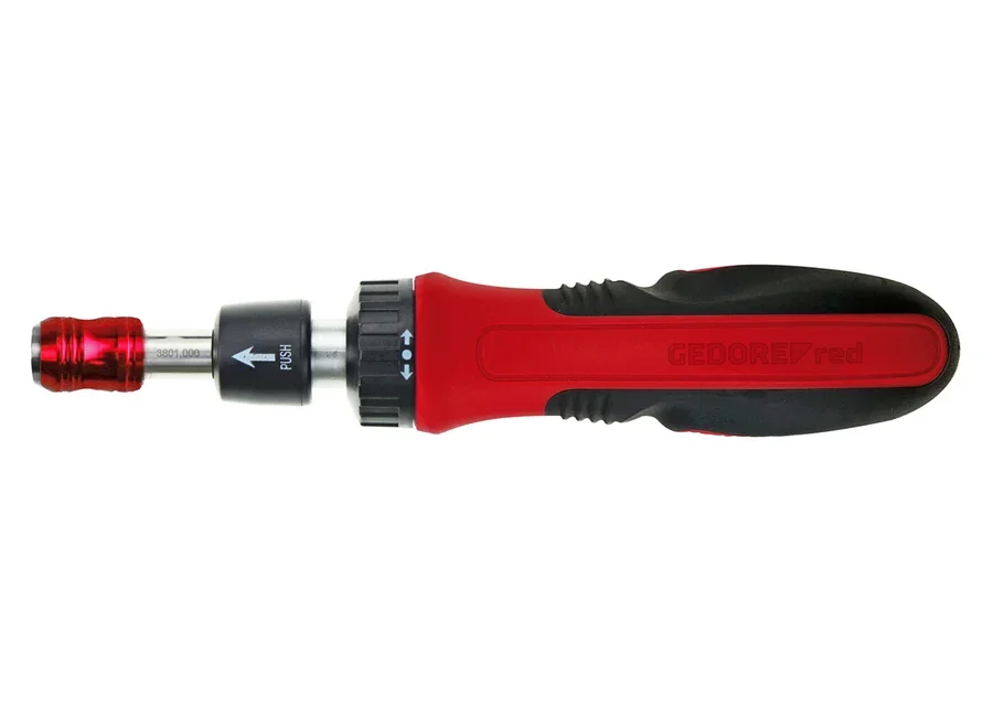 GEDOREred 1/4" ratcheting screwdriver with telescopic blade, catalog image