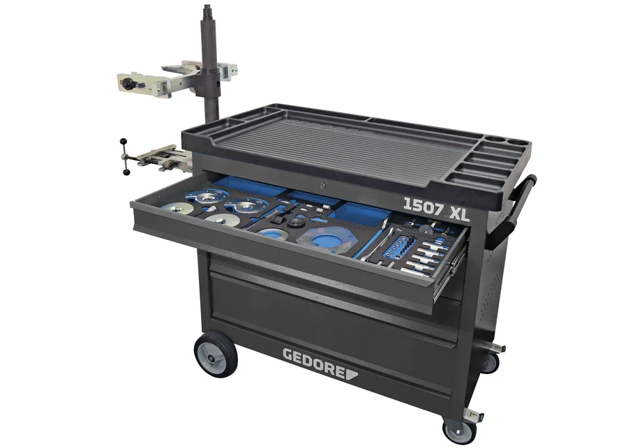 GEDORE Automotive rolling workbench with "springs and shock absorbers" assortment, catalog image