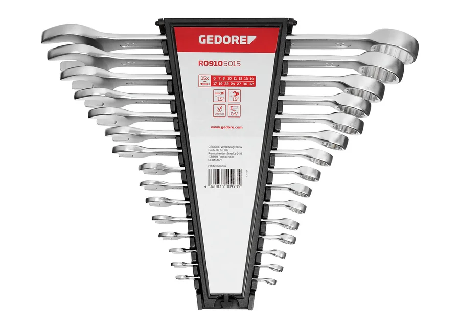 GEDOREred 15-piece metric combination wrench set, catalog image