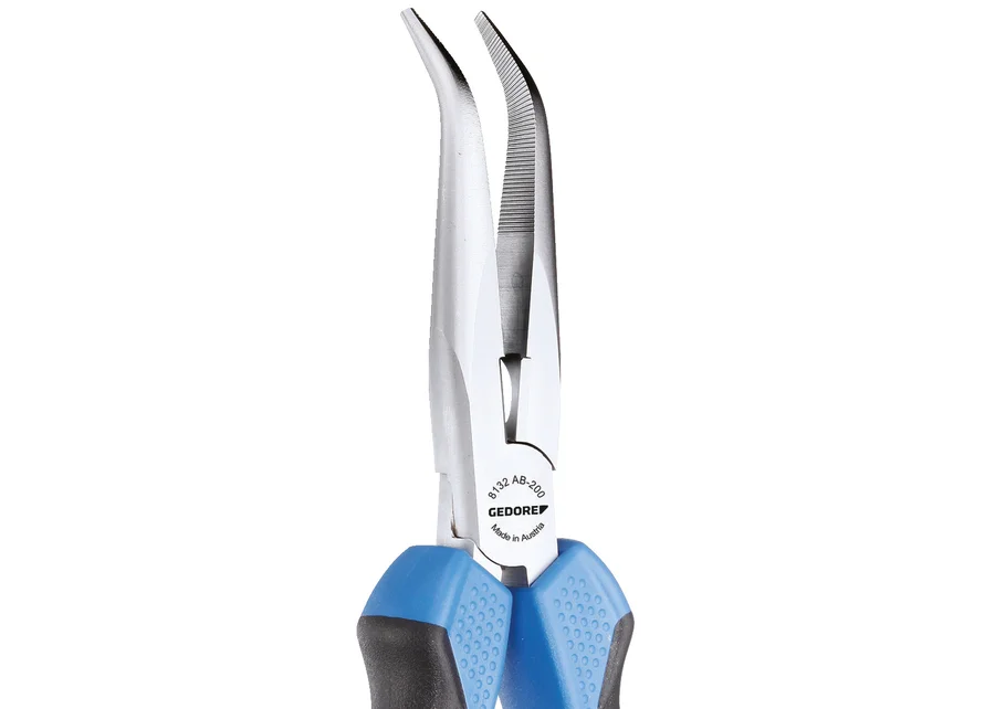GEDORE angled long-nose pliers with cutter, serrated, detail image