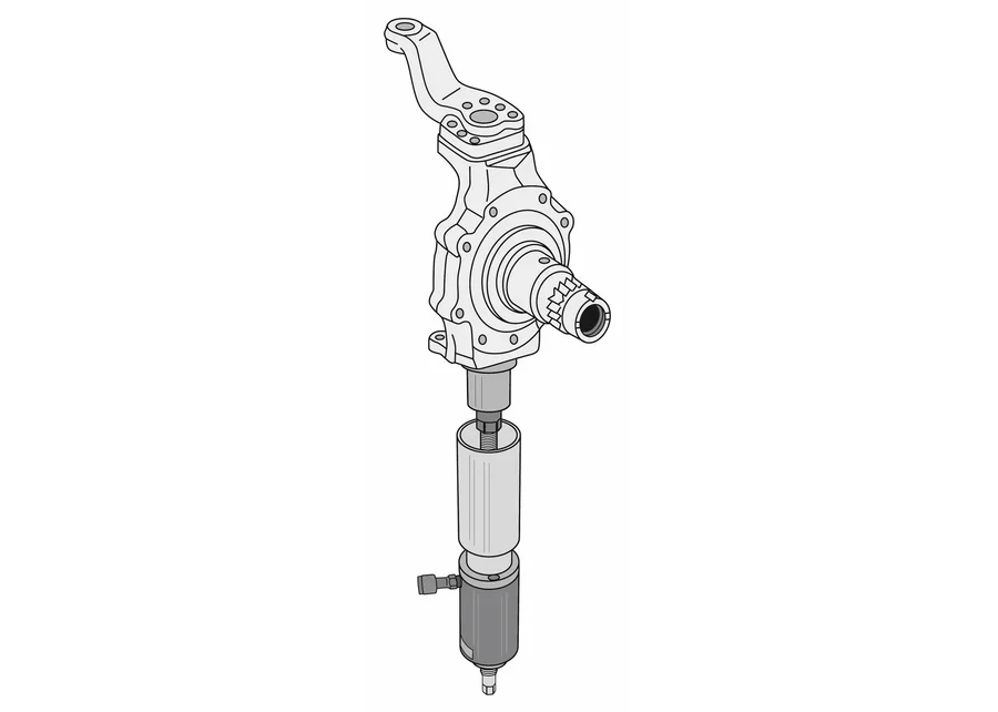 GEDORE Automotive support sleeve with pull bolt for steering knuckle pins, application image