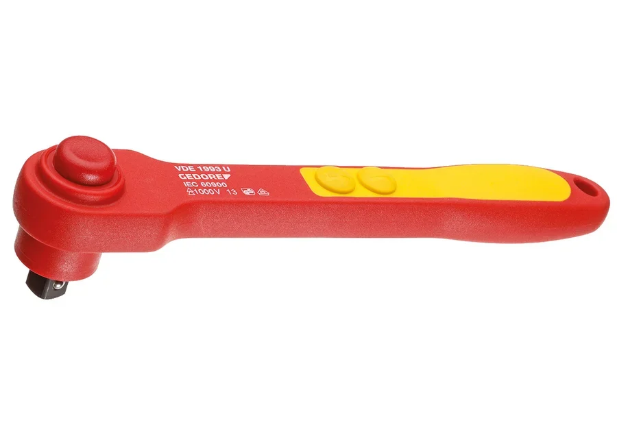 GEDORE 1/2" VDE reversible ratchet with push-button release, catalog image