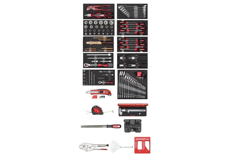 GEDOREred Werkstattwagen MECHANIC mit 6 Schubladen R20152006 + Sortiment R21010002 166-teilig, Produktbild