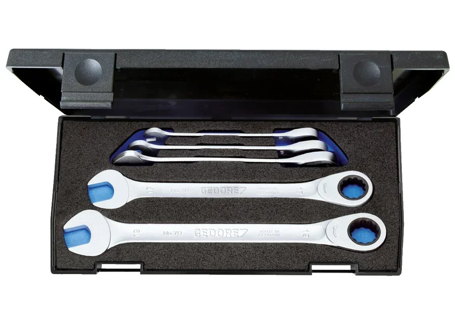 GEDORE 5-piece open-end wrench set with ring ratchet, catalogue image
