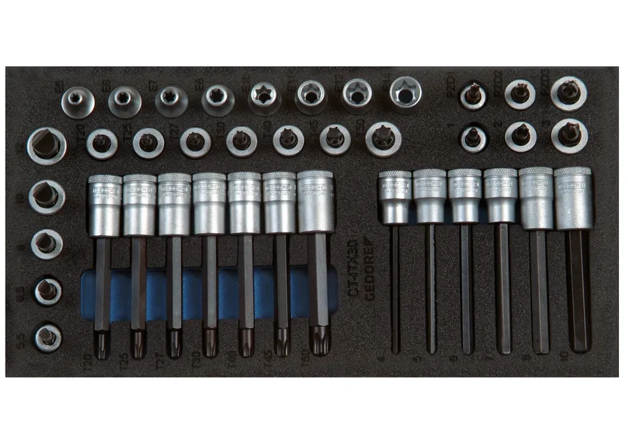GEDORE 39-piece 3/8" screwdriver bit socket set in 1/3 Check-Tool module, catalogue image