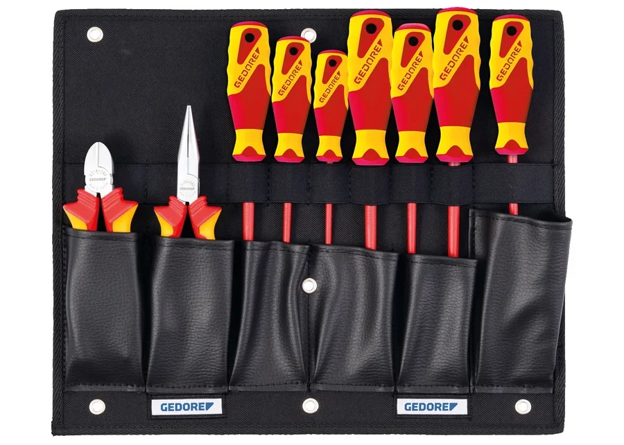 GEDORE tool board with 9-piece VDE pliers/screwdriver assortment, catalog image