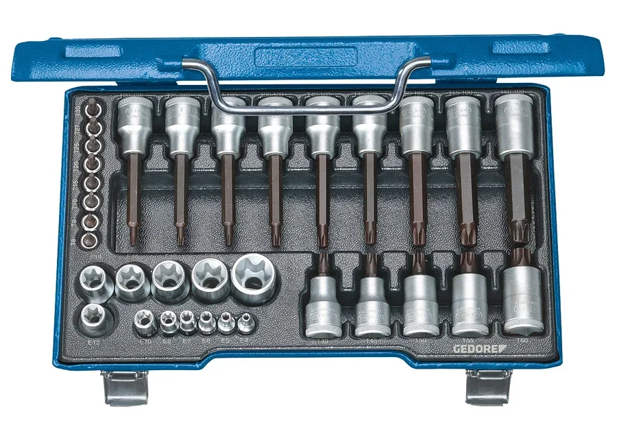 GEDORE 1/2" + 1/4" 34-piece screwdriver bit socket set, catalogue image