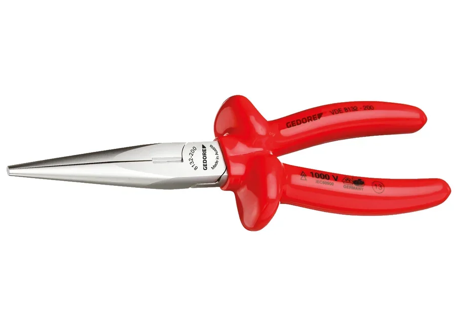 GEDORE VDE straight half-round-nose pliers with dipped insulation, catalogue image