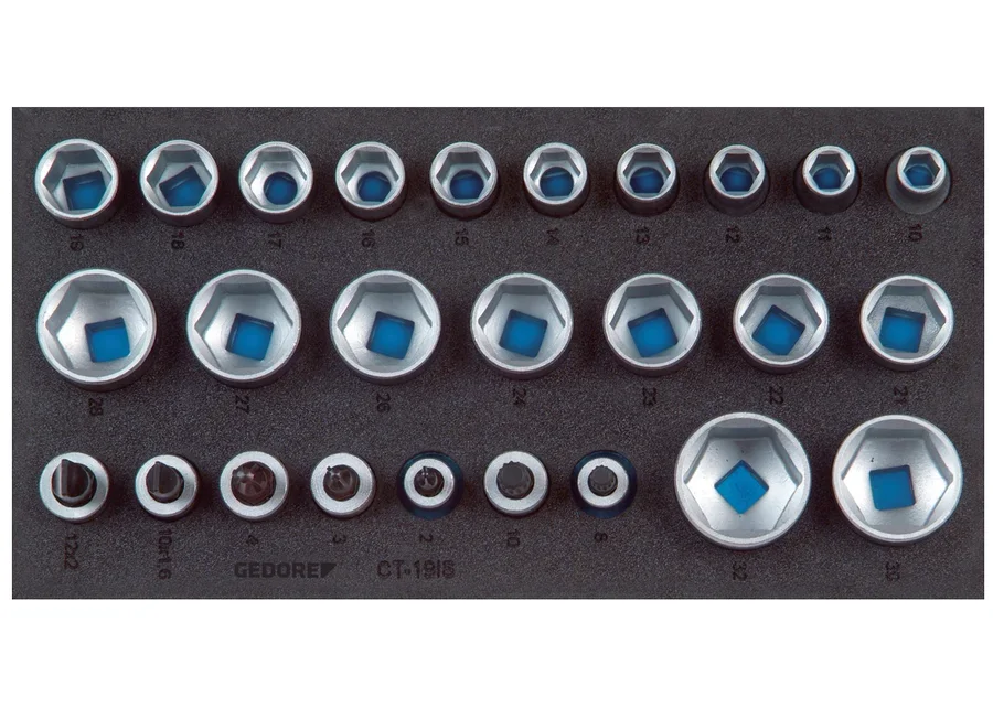 GEDORE 1/2" socket set in 1/3 Check-Tool module, catalogue image