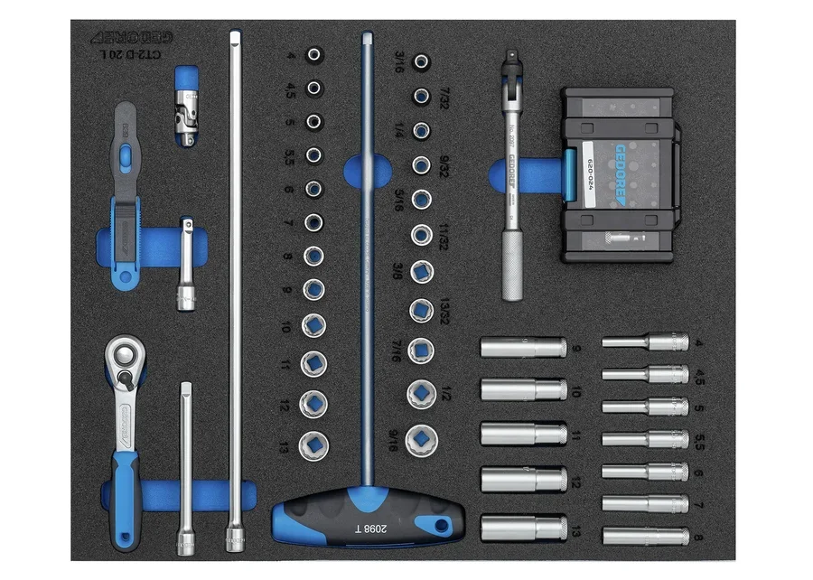 GEDORE 1/4" socket wrench assortment in 2/4 Check-Tool module, catalogue image