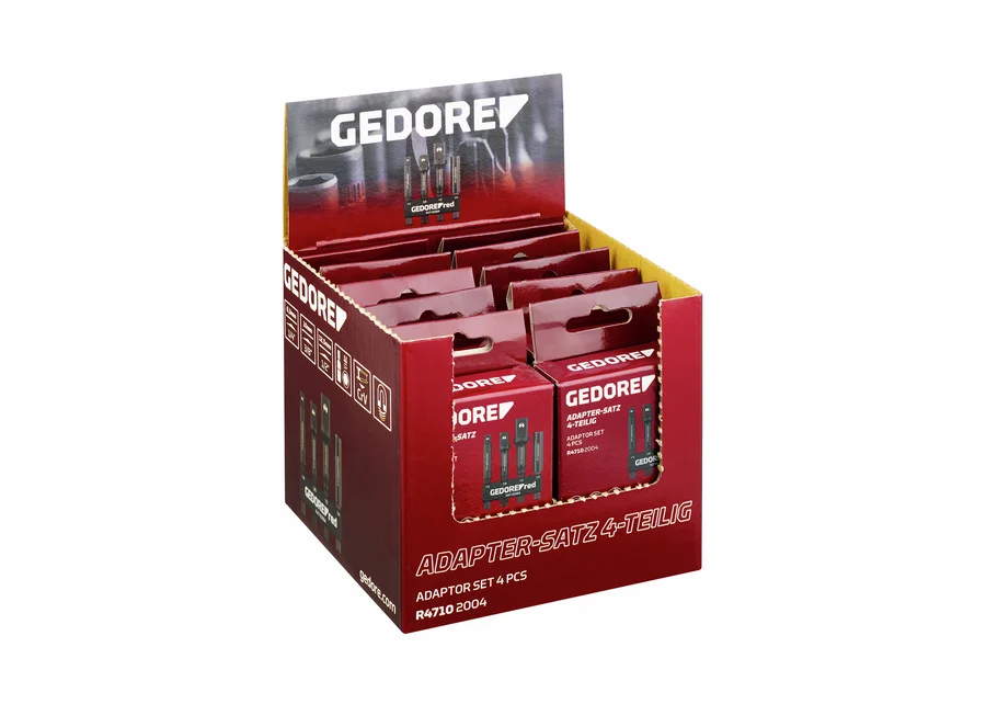 GEDOREred 4-piece adapter set in display, product image